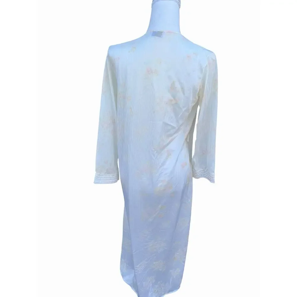 Vintage 80s Rikki New York Robe Womens M Floral Nylon Midi Sleep Gown USA